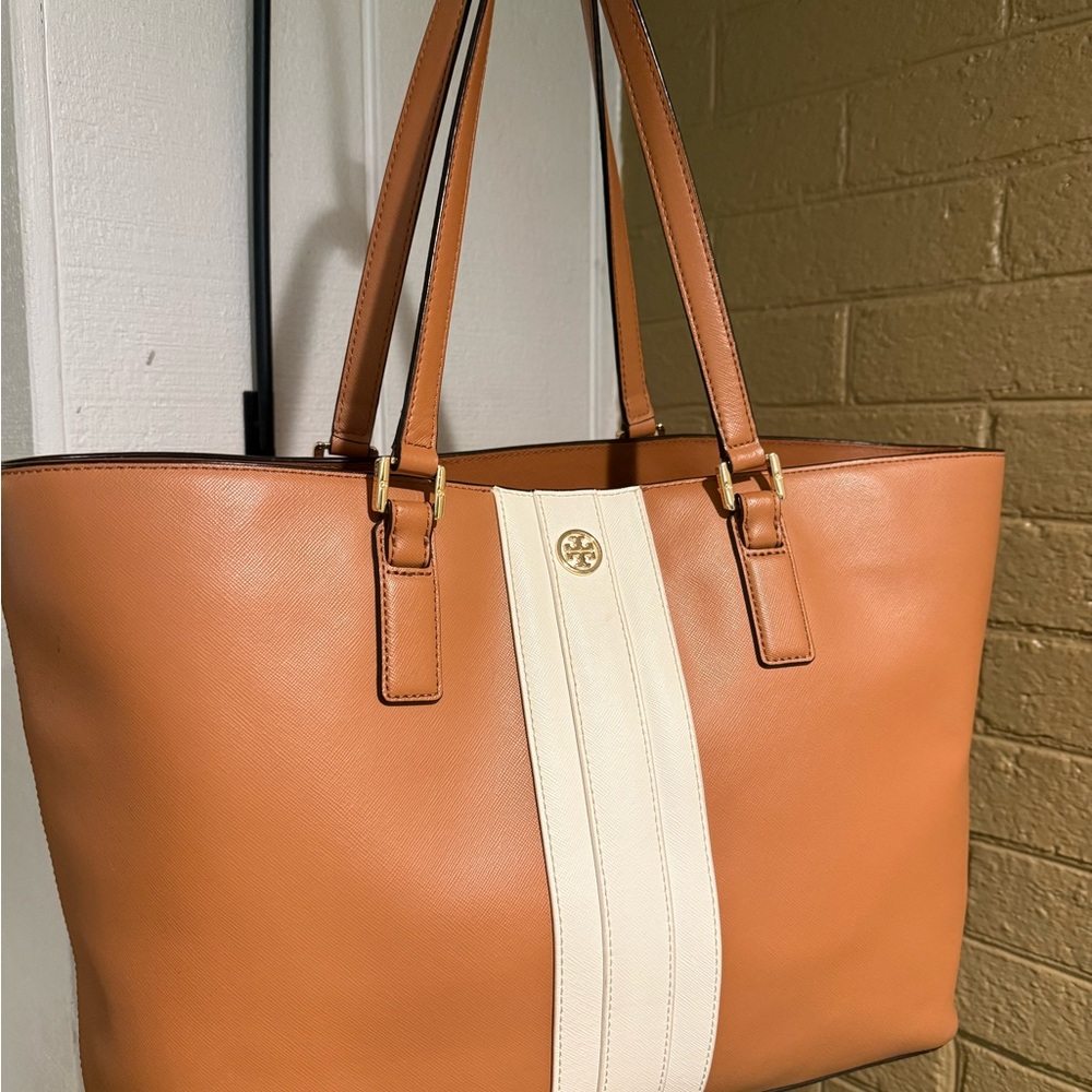 Tory Burch Tan and Cream Leather Tote Bag
